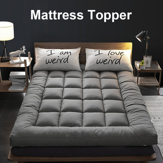 1pc Hotel Quality Mattress Topper 10cm Thick - Ultra-Soft Microfiber, Anti-Shift & Even Weight Distribution, UK Bed Sizes Single/Double/King/Super King, Grey