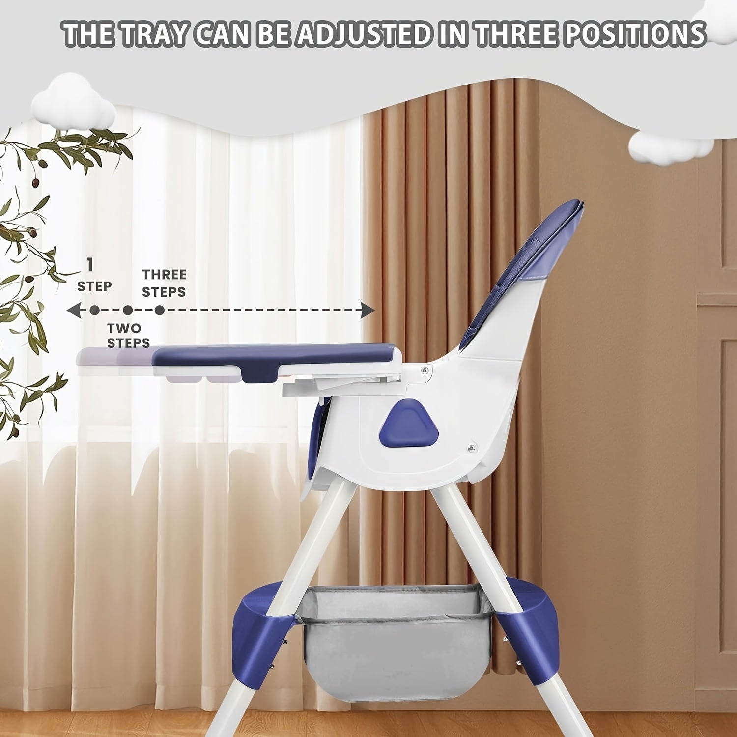Adjustable Portable Dining Chair with 5-Point Harness, Tray Table & Wheels - Heavy-Duty Multi-Functional Eat, Play & Activity Seat with Storage Pocket, Safety Belt & Easy-Clean Surface - Ideal Christmas/Halloween Gift (Grey/P