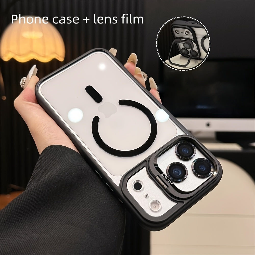 2pcs Set: 1 Phone Case + 1 Lens Protector, Transparent Magnetic Acrylic Design, Built-In Kickstand — Compatible with Iphone 12-17 Pro, Pro Max, And 17 Air | Minimalist Style, Ideal for Photography Enthusiasts