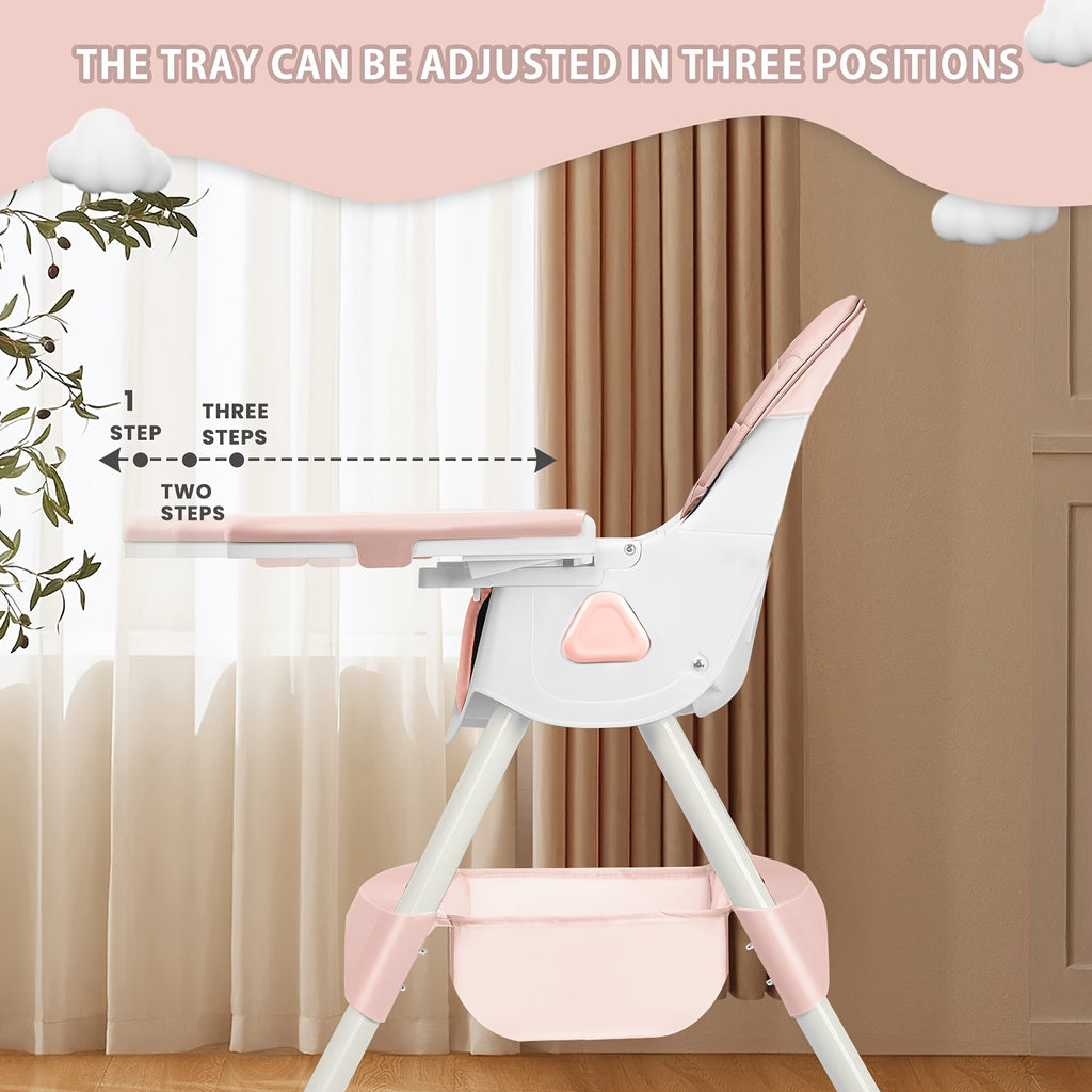 Adjustable Portable Dining Chair with 5-Point Harness, Tray Table & Wheels - Heavy-Duty Multi-Functional Eat, Play & Activity Seat with Storage Pocket, Safety Belt & Easy-Clean Surface - Ideal Christmas/Halloween Gift (Grey/P
