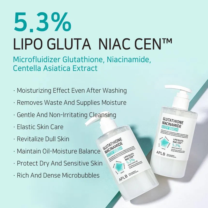 APLB Glutathione & Niacinamide Brightening Body Wash – Hydrating, Hypoallergenic Cleanser