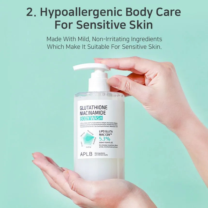 APLB Glutathione & Niacinamide Brightening Body Wash – Hydrating, Hypoallergenic Cleanser