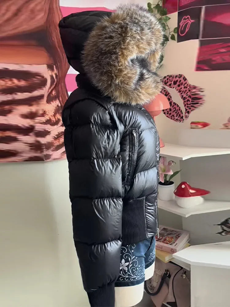 Slim Fit Women's Autumn and Winter Title Seamed Cotton Jacket Faux Fur Collar Long Sleeve Jacket Detachable 2025 New Jacket