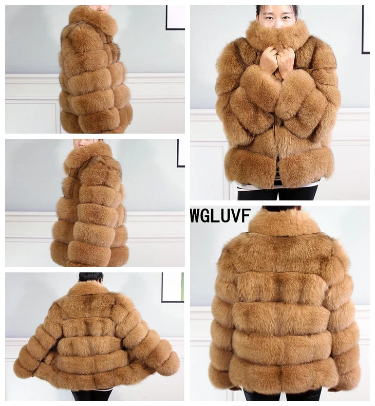 Winter women's Jacket Real Fox fur coat Stand Collar high street Coat real Fox Fur jackets women's coats in promotion WGLUVF FUR