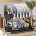 2-Tier Kitchen Countertop Dish Drying Rack with Drainer Utensil Holder