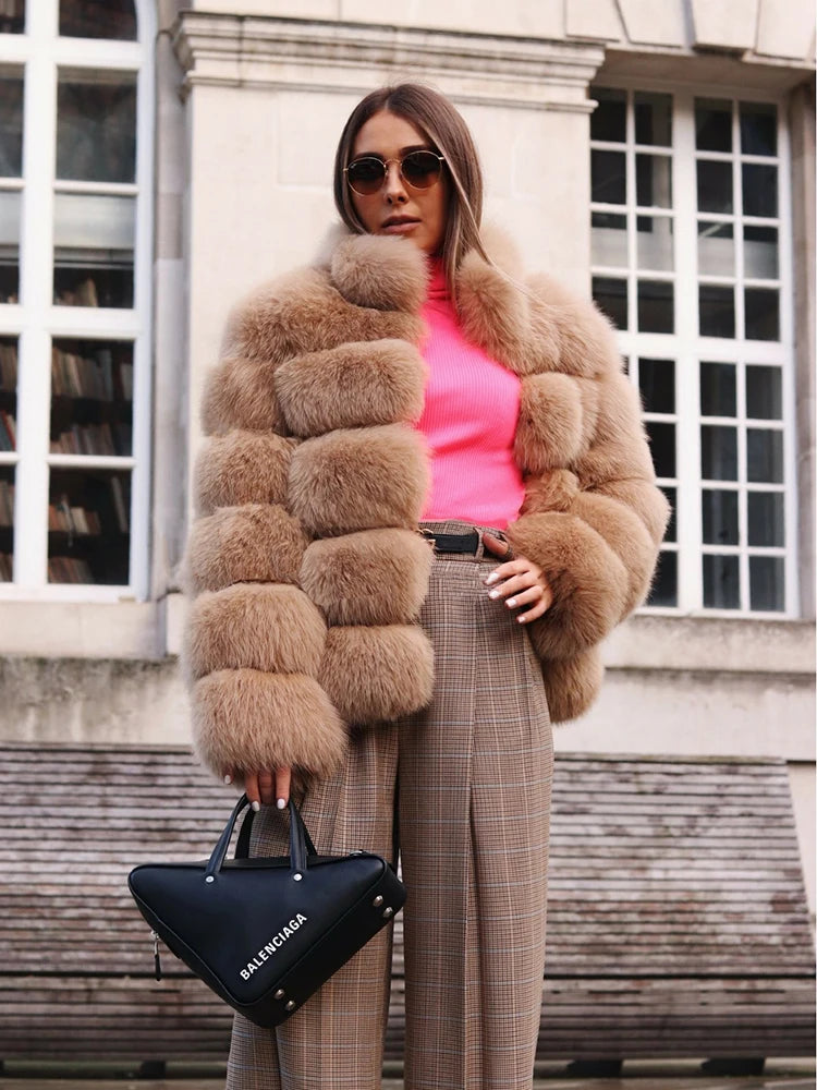 Winter women's Jacket Real Fox fur coat Stand Collar high street Coat real Fox Fur jackets women's coats in promotion WGLUVF FUR