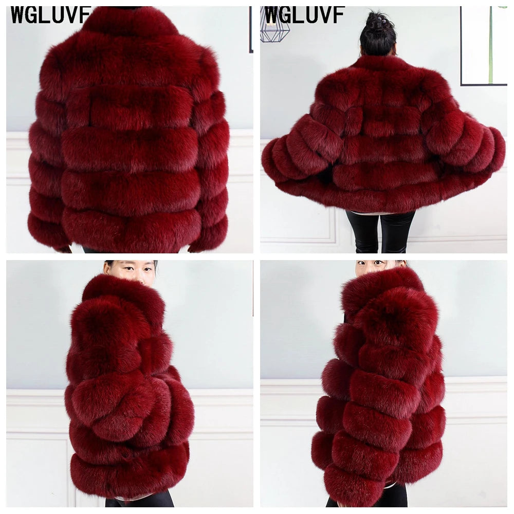 Winter women's Jacket Real Fox fur coat Stand Collar high street Coat real Fox Fur jackets women's coats in promotion WGLUVF FUR