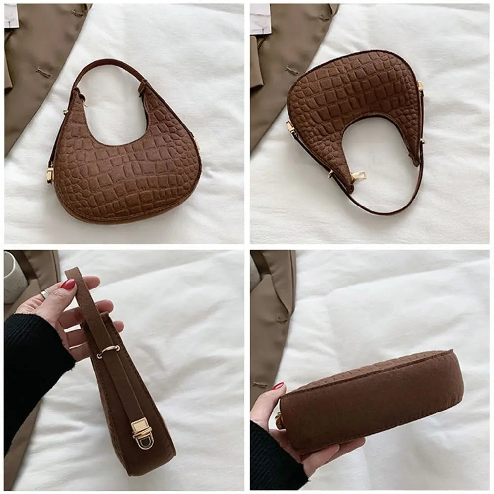 Women's Crocodile Grain Underarm Bags Felt Fashion Shoulder Bag Cute Simple Handbags Female Purses