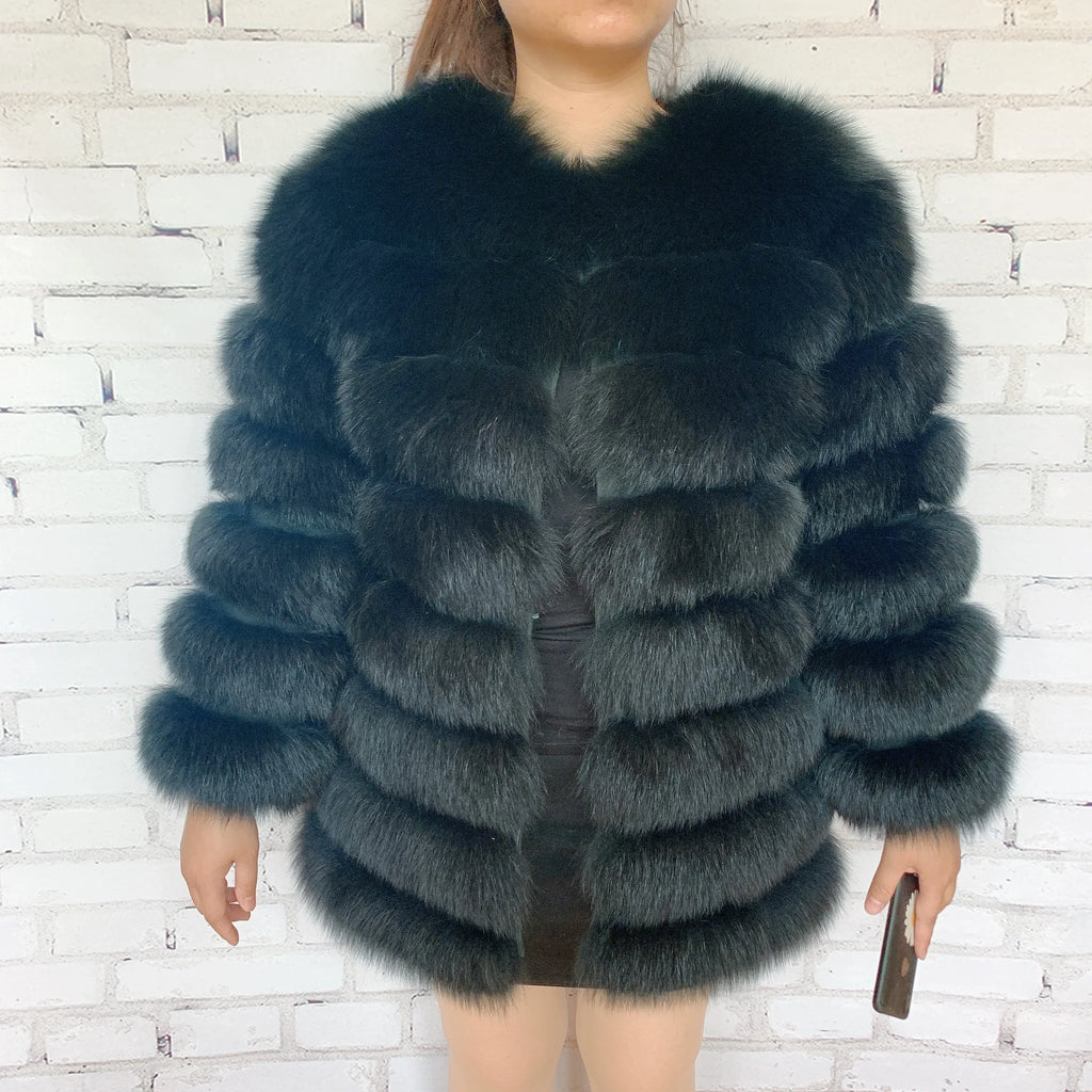 70CM 4in1 New Fast Shipping New Fashion Women Fashion Real Natural Fox Fur Long Coat Jacket for Winter Warm Over Coat