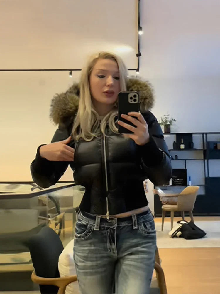 Slim Fit Women's Autumn and Winter Title Seamed Cotton Jacket Faux Fur Collar Long Sleeve Jacket Detachable 2025 New Jacket