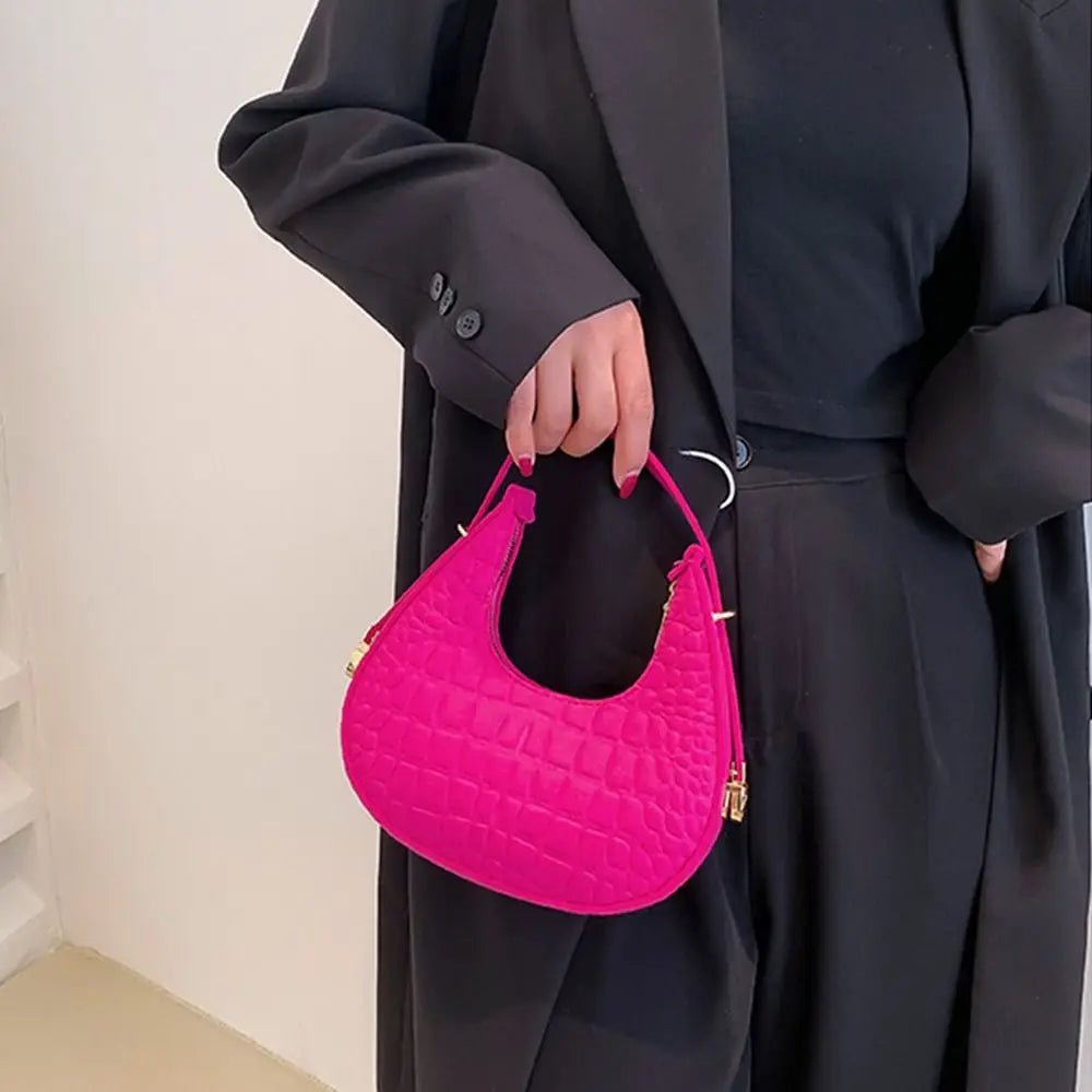 Women's Crocodile Grain Underarm Bags Felt Fashion Shoulder Bag Cute Simple Handbags Female Purses