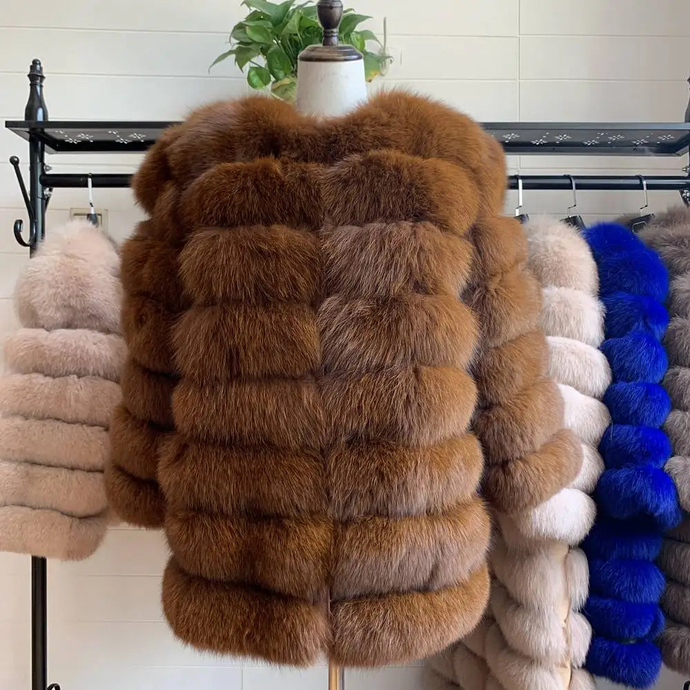 70CM 4in1 New Fast Shipping New Fashion Women Fashion Real Natural Fox Fur Long Coat Jacket for Winter Warm Over Coat