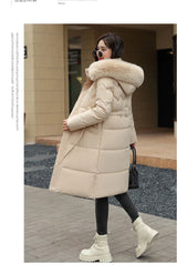 Big Fur Collar Thick Slim Coat Fashion Hooded Cotton Outerwear Long Winter Woman Coat Women's Down Parkas Winter Jacket