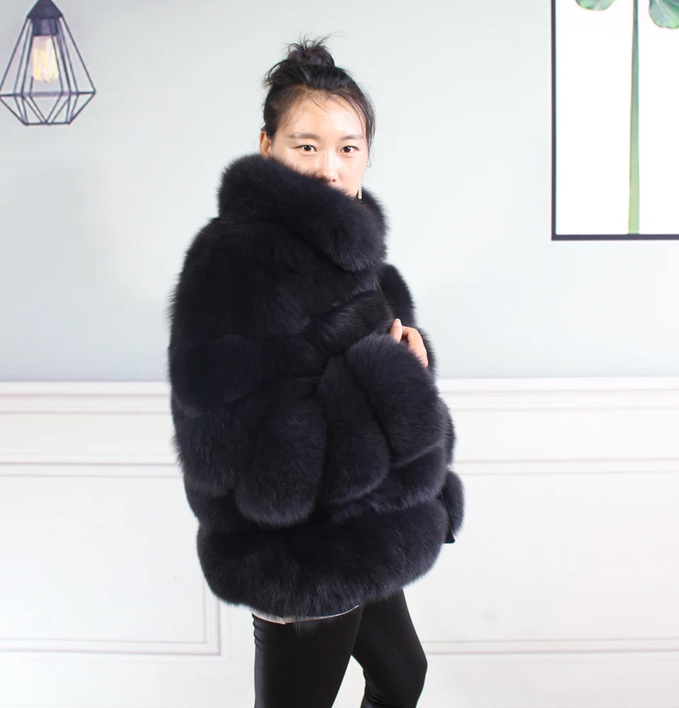 Winter women's Jacket Real Fox fur coat Stand Collar high street Coat real Fox Fur jackets women's coats in promotion WGLUVF FUR