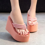 Bohemian Women's Thong Slippers 11cm Thick Heel Anti-Slip Summer Beach Sandals Fashionable Korean Style Flat Footwear
