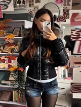 Slim Fit Women's Autumn and Winter Title Seamed Cotton Jacket Faux Fur Collar Long Sleeve Jacket Detachable 2025 New Jacket