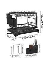 2-Tier Kitchen Countertop Dish Drying Rack with Drainer Utensil Holder