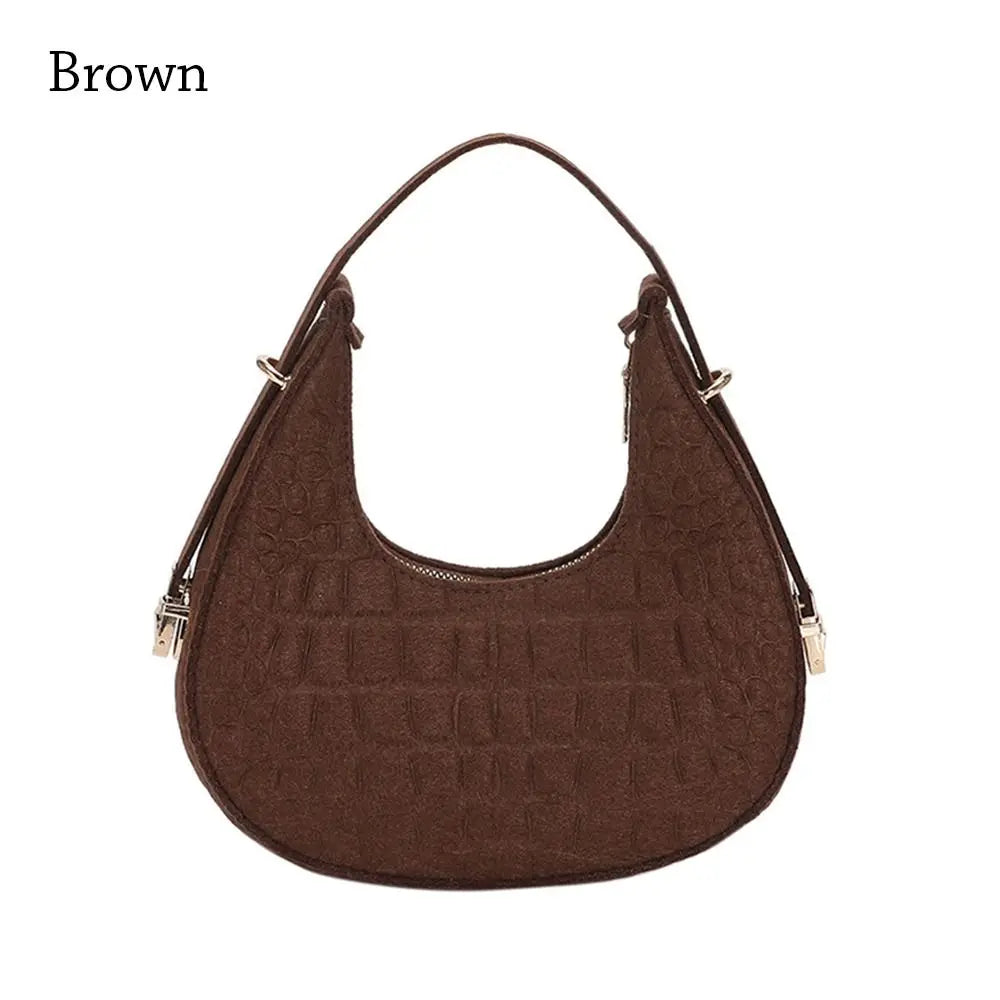 Women's Crocodile Grain Underarm Bags Felt Fashion Shoulder Bag Cute Simple Handbags Female Purses