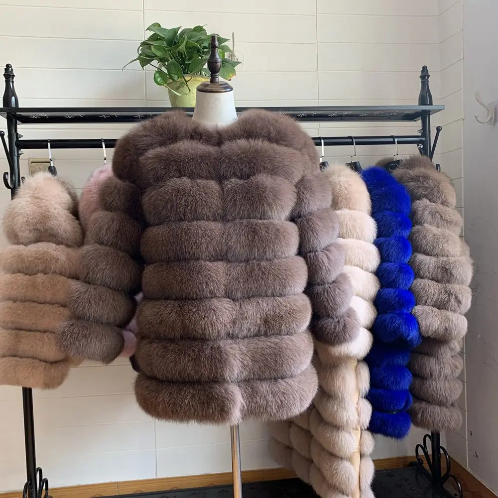 70CM 4in1 New Fast Shipping New Fashion Women Fashion Real Natural Fox Fur Long Coat Jacket for Winter Warm Over Coat