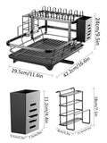 2-Tier Kitchen Countertop Dish Drying Rack with Drainer Utensil Holder