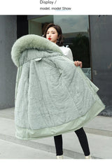 Winter Parka 2024 New Women Jacket Clothes Long Coat Wool Liner Hooded Jacket Fur Collar Thick Warm Snow Wear Fashion Parka