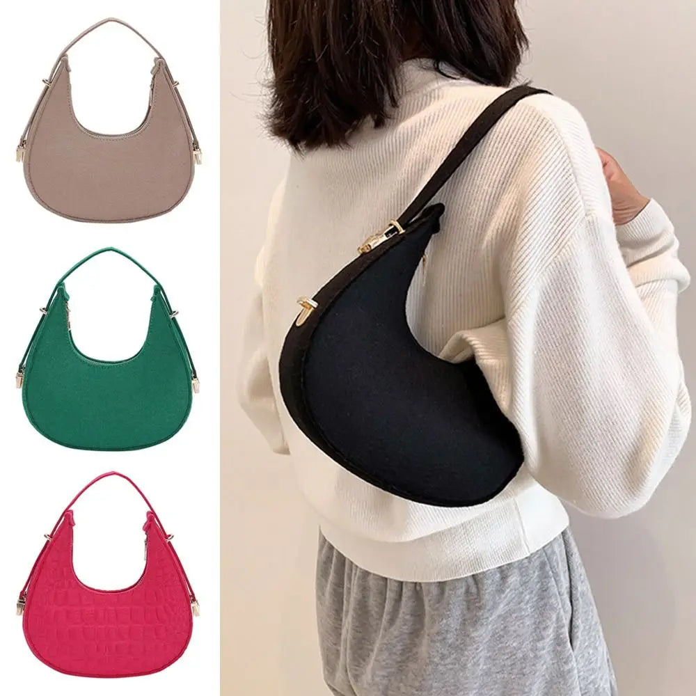 Women's Crocodile Grain Underarm Bags Felt Fashion Shoulder Bag Cute Simple Handbags Female Purses