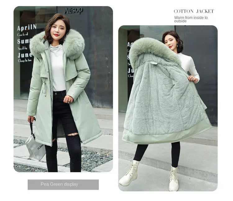 Winter Parka 2024 New Women Jacket Clothes Long Coat Wool Liner Hooded Jacket Fur Collar Thick Warm Snow Wear Fashion Parka