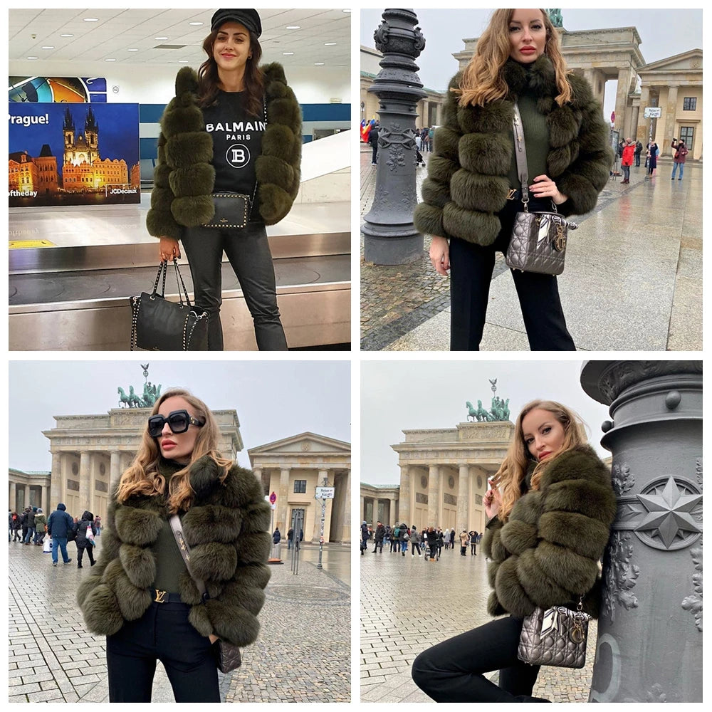 Winter women's Jacket Real Fox fur coat Stand Collar high street Coat real Fox Fur jackets women's coats in promotion WGLUVF FUR