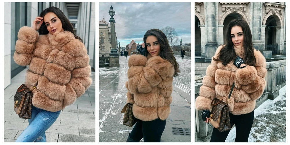 Winter women's Jacket Real Fox fur coat Stand Collar high street Coat real Fox Fur jackets women's coats in promotion WGLUVF FUR