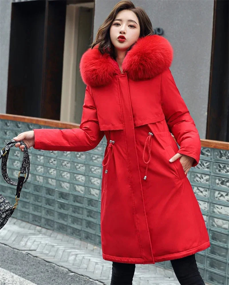 Winter Jacket 2024 New Women Parka Clothes Long Coat Wool Liner Hooded Jacket Fur Collar Thick Warm Snow Wear Fashion Parka