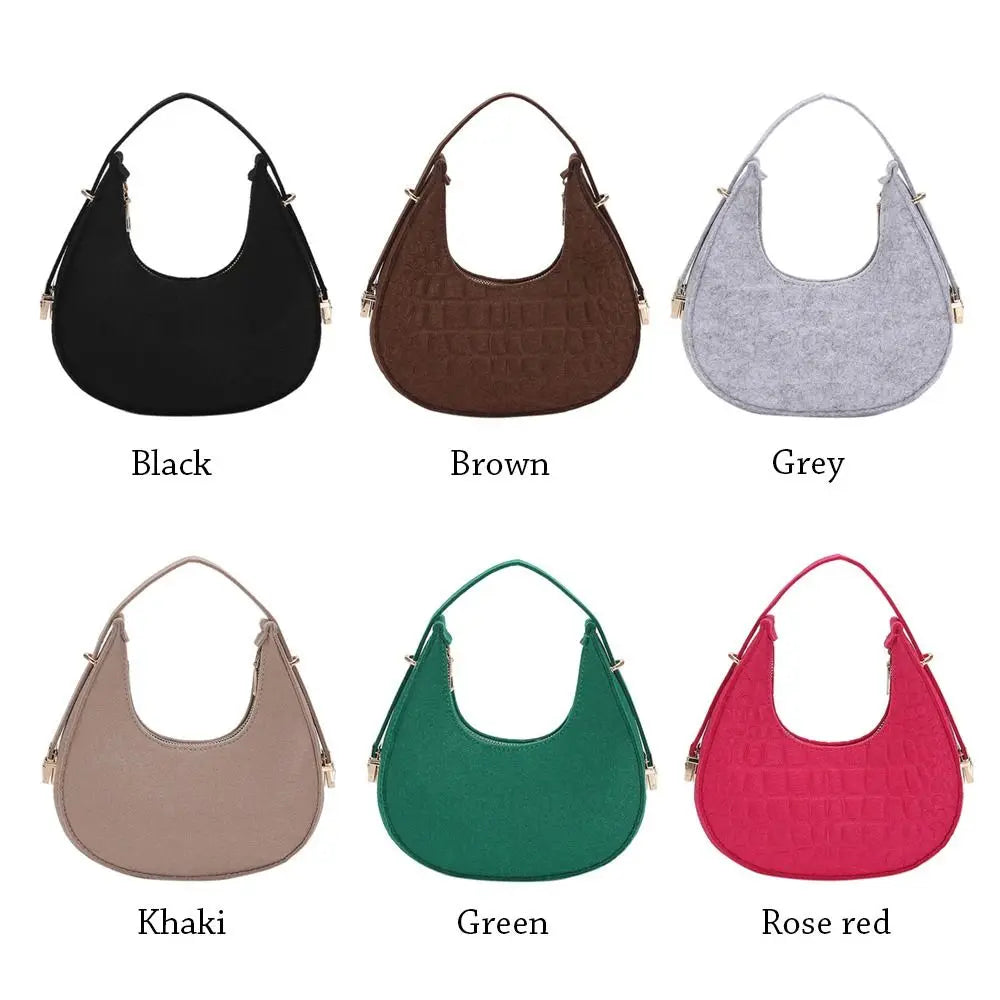 Women's Crocodile Grain Underarm Bags Felt Fashion Shoulder Bag Cute Simple Handbags Female Purses