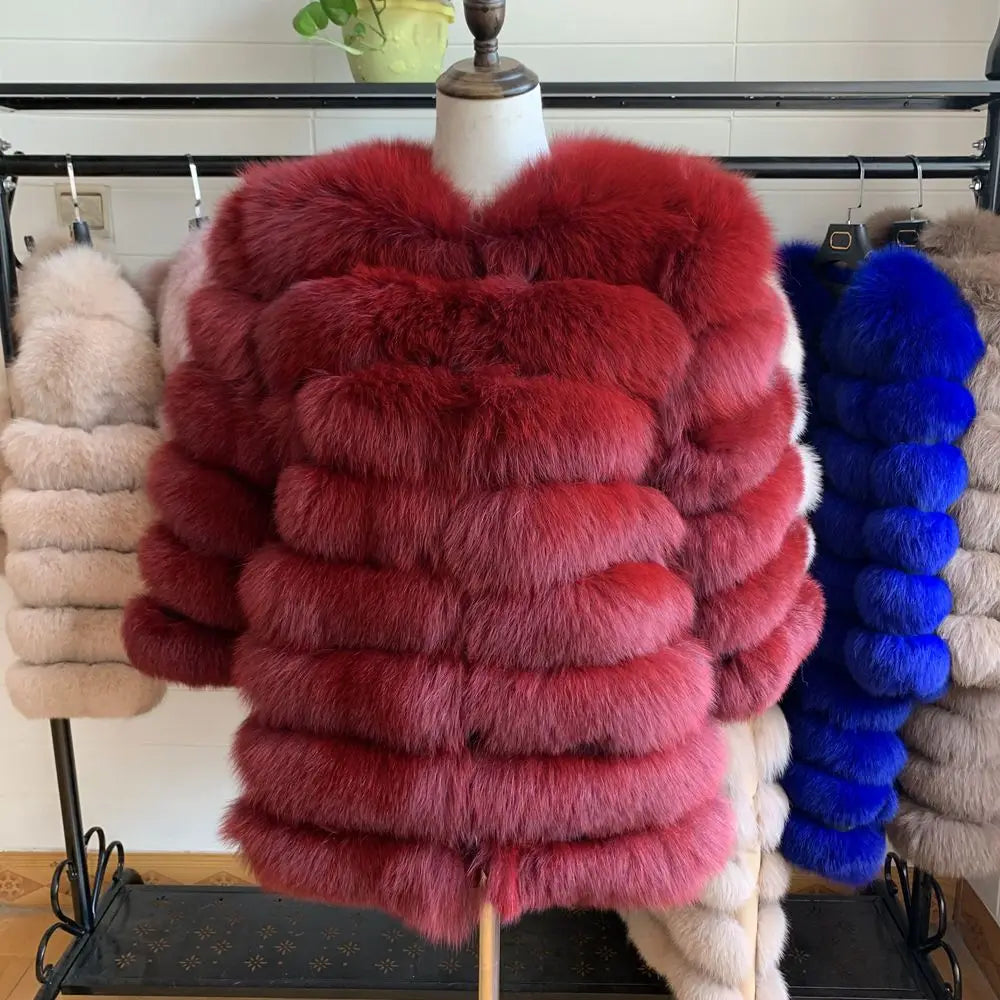 70CM 4in1 New Fast Shipping New Fashion Women Fashion Real Natural Fox Fur Long Coat Jacket for Winter Warm Over Coat