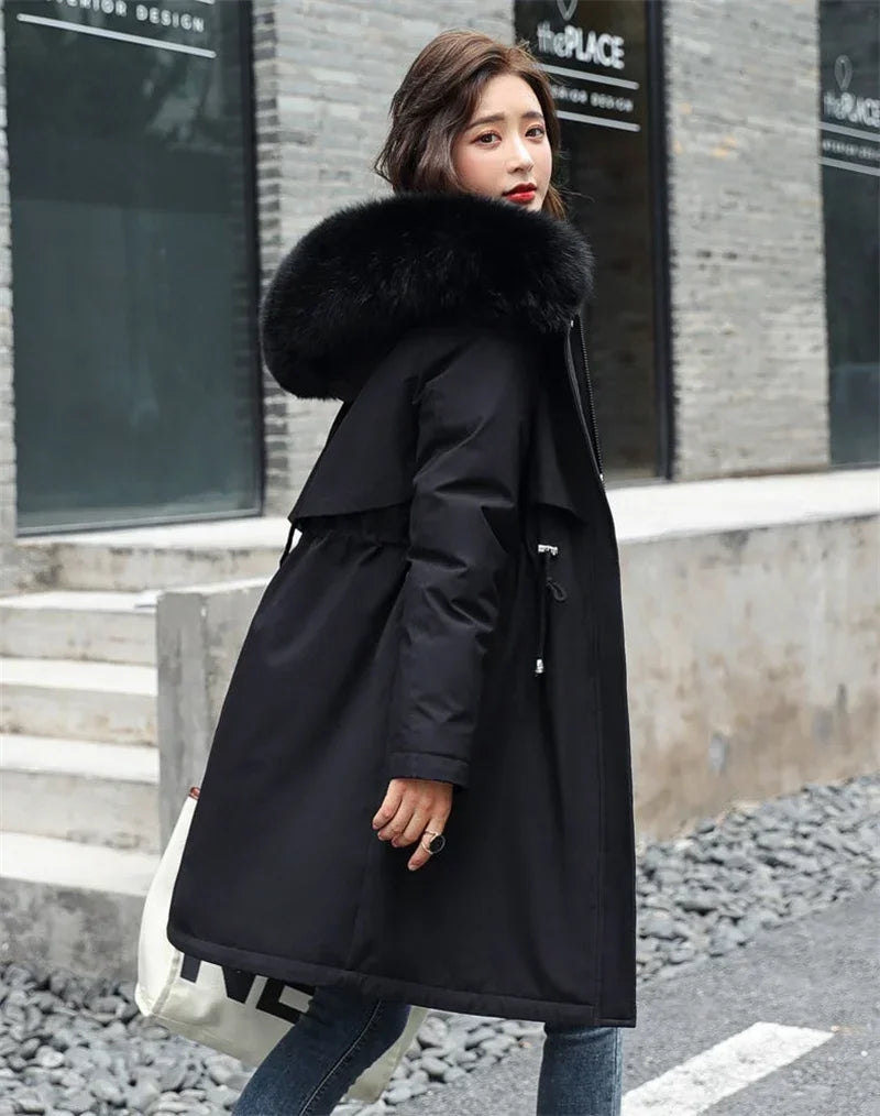 Winter Jacket 2024 New Women Parka Clothes Long Coat Wool Liner Hooded Jacket Fur Collar Thick Warm Snow Wear Fashion Parka
