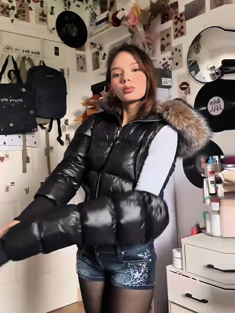 Slim Fit Women's Autumn and Winter Title Seamed Cotton Jacket Faux Fur Collar Long Sleeve Jacket Detachable 2025 New Jacket