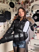 Slim Fit Women's Autumn and Winter Title Seamed Cotton Jacket Faux Fur Collar Long Sleeve Jacket Detachable 2025 New Jacket