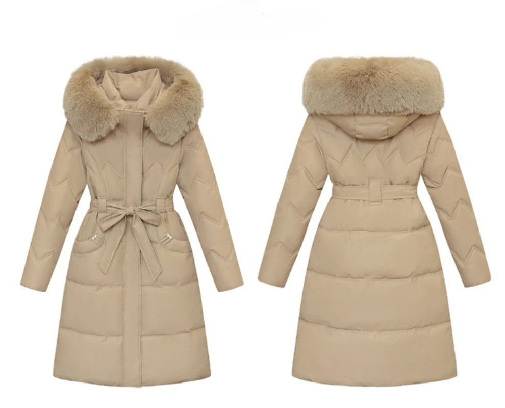 Big Fur Collar Thick Slim Coat Fashion Hooded Cotton Outerwear Long Winter Woman Coat Women's Down Parkas Winter Jacket
