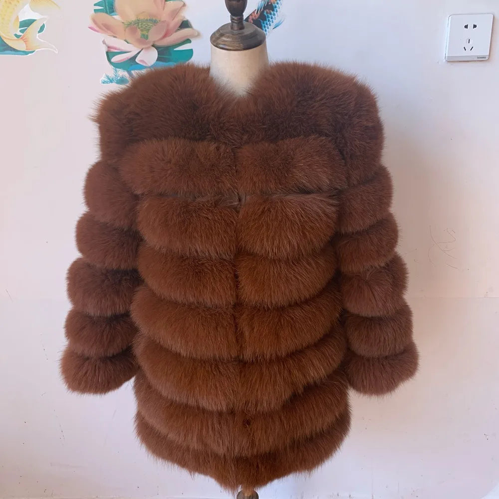 70CM 4in1 New Fast Shipping New Fashion Women Fashion Real Natural Fox Fur Long Coat Jacket for Winter Warm Over Coat