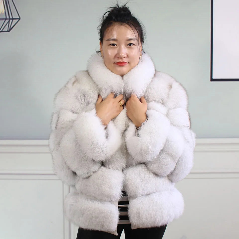 Winter women's Jacket Real Fox fur coat Stand Collar high street Coat real Fox Fur jackets women's coats in promotion WGLUVF FUR
