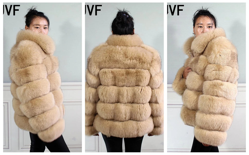 Winter women's Jacket Real Fox fur coat Stand Collar high street Coat real Fox Fur jackets women's coats in promotion WGLUVF FUR