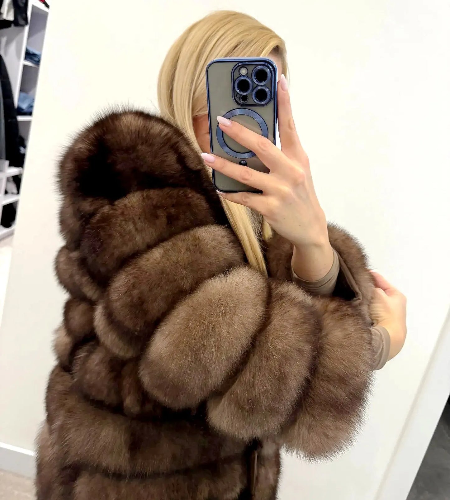 70CM 4in1 New Fast Shipping New Fashion Women Fashion Real Natural Fox Fur Long Coat Jacket for Winter Warm Over Coat