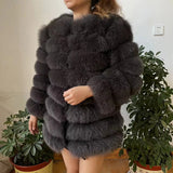 70CM 4in1 New Fast Shipping New Fashion Women Fashion Real Natural Fox Fur Long Coat Jacket for Winter Warm Over Coat
