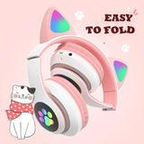 RGB Flash Cat Ear Foldable Wireless Stereo Headphones