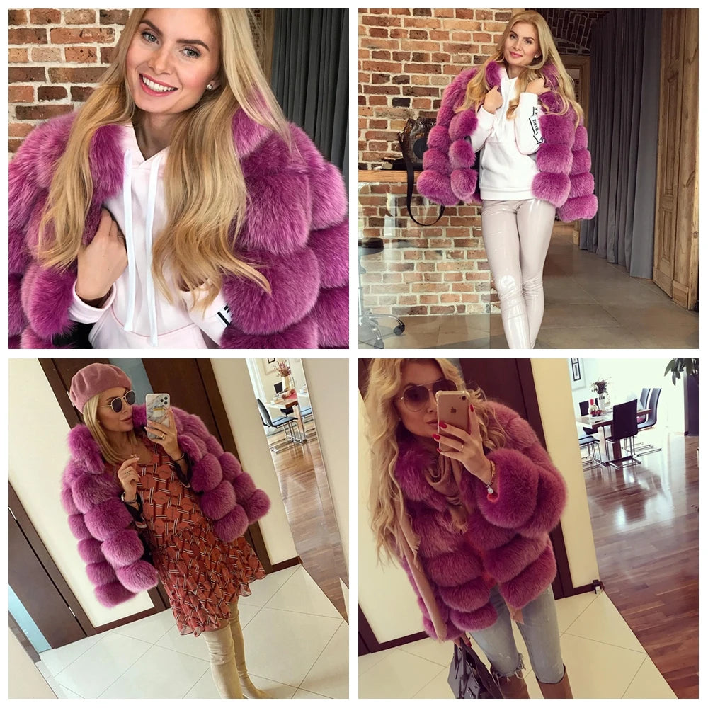 Winter women's Jacket Real Fox fur coat Stand Collar high street Coat real Fox Fur jackets women's coats in promotion WGLUVF FUR