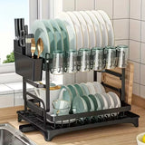 2-Tier Kitchen Countertop Dish Drying Rack with Drainer Utensil Holder