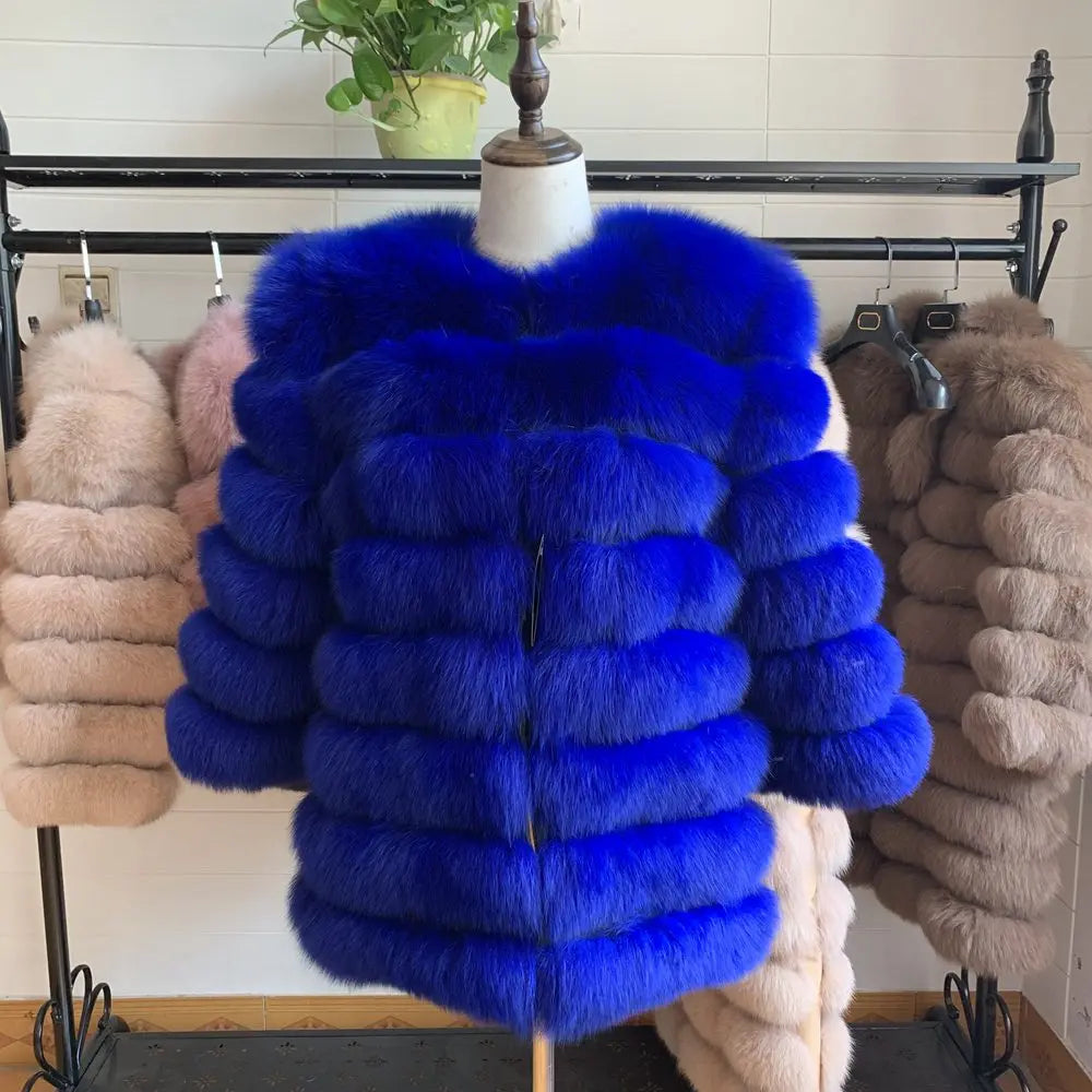 70CM 4in1 New Fast Shipping New Fashion Women Fashion Real Natural Fox Fur Long Coat Jacket for Winter Warm Over Coat