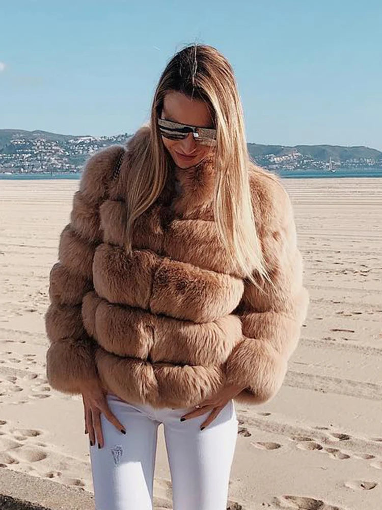 Winter women's Jacket Real Fox fur coat Stand Collar high street Coat real Fox Fur jackets women's coats in promotion WGLUVF FUR