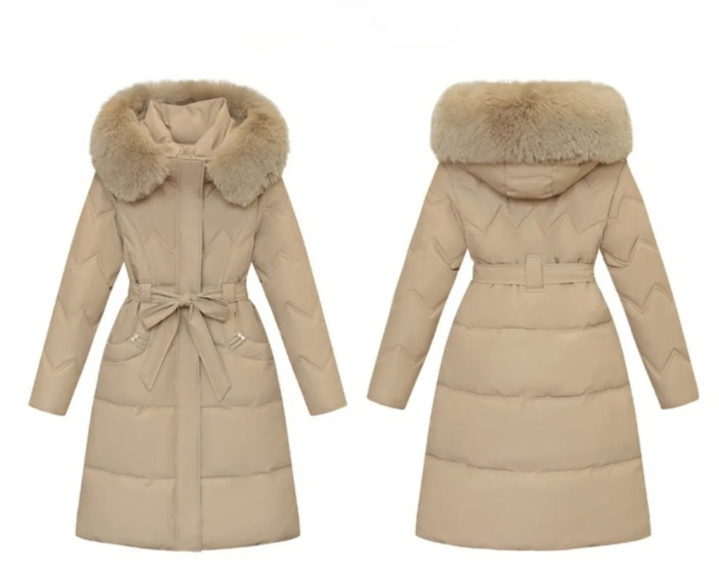 Big Fur Collar Thick Slim Coat Fashion Hooded Cotton Outerwear Long Winter Woman Coat Women's Down Parkas Winter Jacket