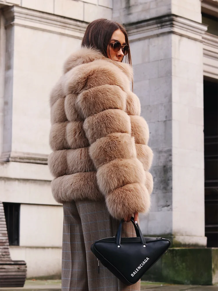 Winter women's Jacket Real Fox fur coat Stand Collar high street Coat real Fox Fur jackets women's coats in promotion WGLUVF FUR