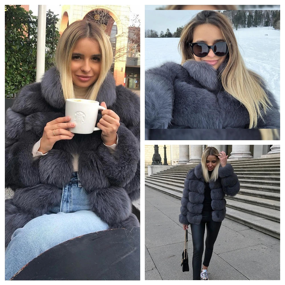 Winter women's Jacket Real Fox fur coat Stand Collar high street Coat real Fox Fur jackets women's coats in promotion WGLUVF FUR