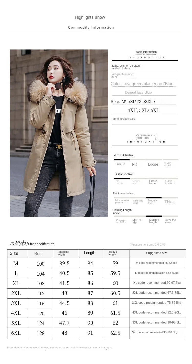Winter Parka 2024 New Women Jacket Clothes Long Coat Wool Liner Hooded Jacket Fur Collar Thick Warm Snow Wear Fashion Parka